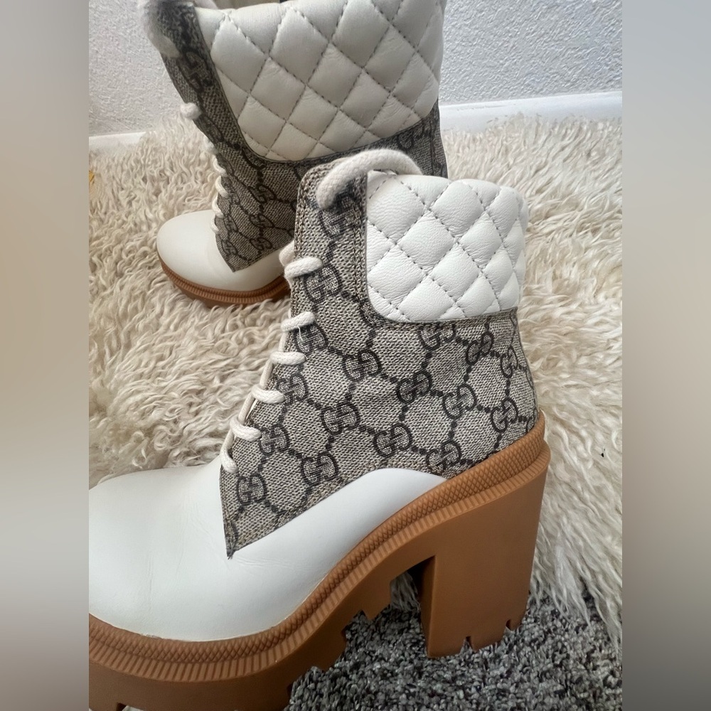 Gucci GG Canvas Quilted Leather Platform Boots – Ivory/Tan - Picture 13 of 16